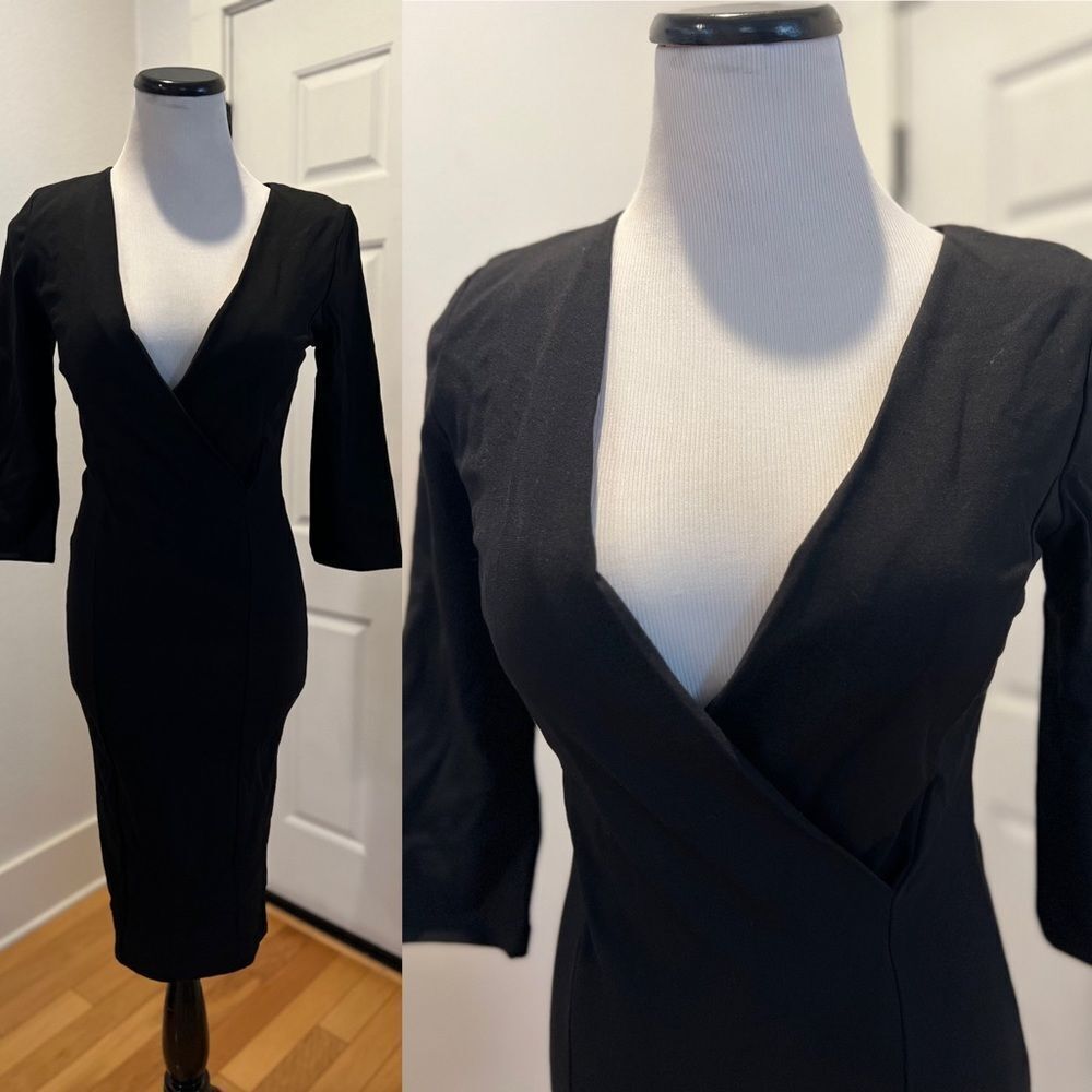 Black 3/4 sleeve fitted midi dress